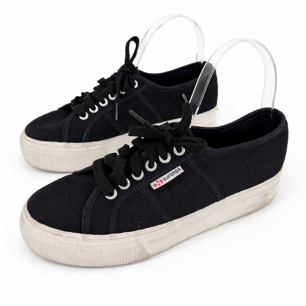 Superga Platform‎ Sneakers Women 39.5 Black Canvas Chunky Streetwear Size 8.5